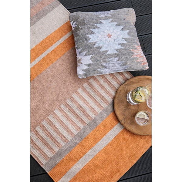 Tappeto bifacciale beige-arancio per esterni in plastica riciclata , 80 x 180 cm Bella - Green Decore-image-1