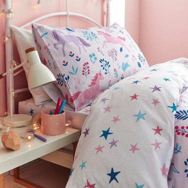 Biancheria da letto per bambini in cotone, 135 x 200 cm Woodland Unicorn - Bianca-image-3