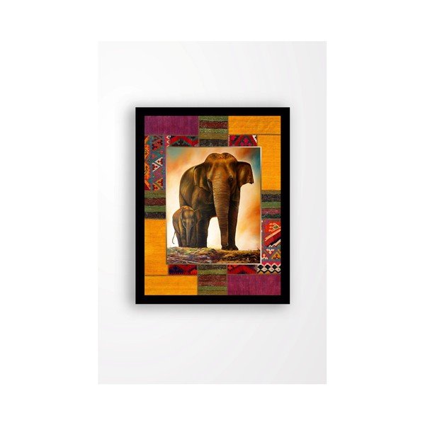 Quadro murale su tela con cornice nera Famiglia di elefanti, 29 x 24 cm - Tablo Center
