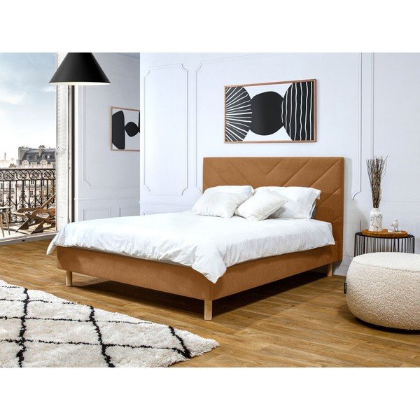 Letto matrimoniale arancione imbottito con rete inclusa 160x200 cm Romane – Bobochic Paris-image-1