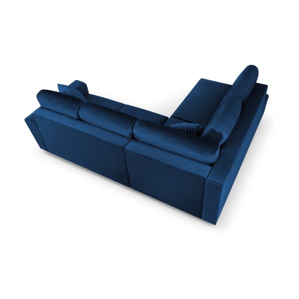Divano angolare blu allungabile e con contenitore (con penisola a sinistra/a L) con rivestimento in velluto Kyoto – Cosmopolitan Design-image-4