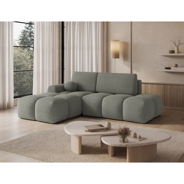 Divano angolare verde allungabile/con contenitore (con penisola a sinistra/con chaise lounge) con rivestimento in bouclé Vittario – ELTAP-image-2