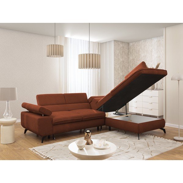 Divano angolare color terracotta (con penisola a destra/a L) con rivestimento in ciniglia Marbeya  – Ropez-image-4