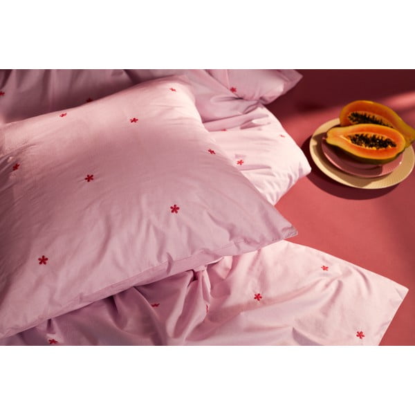 Set copripiumino e federa rosa in percalle di cotone per letto singolo 140x200 cm Daisy – JUNA-image-1