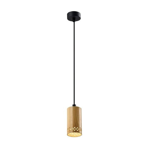 Lampada a sospensione nera con paralume in legno ø 7 cm Tubo - Candellux Lighting
