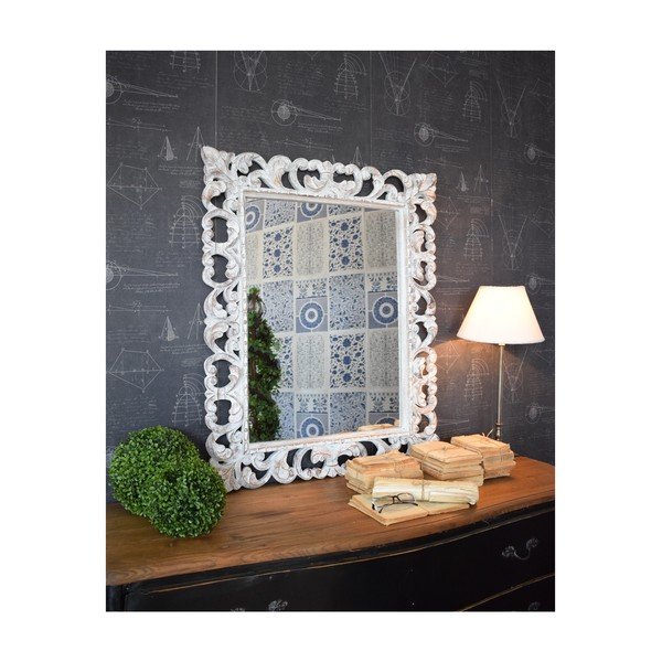 Specchio in legno di mango bianco Antico, 80 x 100 cm - Orchidea Milano