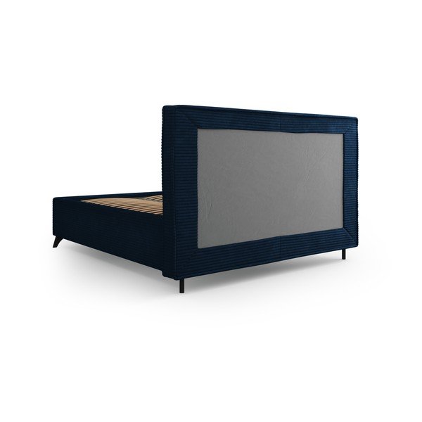 Letto matrimoniale imbottito blu scuro con contenitore e griglia 160x200 cm Malou - Milo Casa-image-4