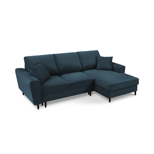 Divano letto angolare in velluto a coste blu scuro, angolo destro Jazz - Kooko Home-image-3