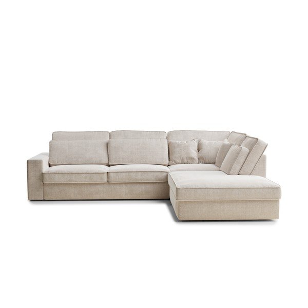 Divano angolare color crema (con penisola a destra/a L) con rivestimento in ciniglia Kirou – Maison de Rêve