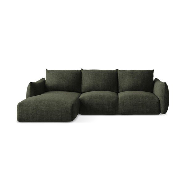 Divano angolare verde allungabile (con penisola a sinistra/con chaise lounge) Leila – Makamii