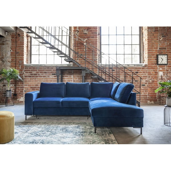 Divano letto angolare in velluto blu scuro (angolo destro) Lofty Lilly - Miuform-image-1