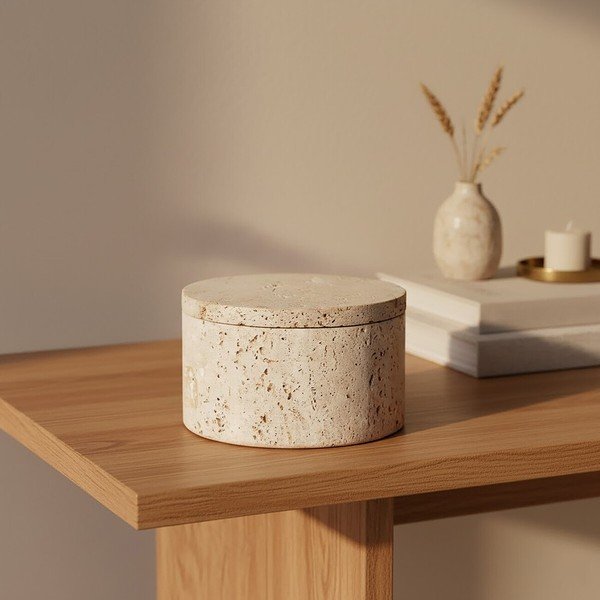 Scatola decorativa di colore naturale in pietra ø 14x8 cm Tibor – Premier Housewares-image-3