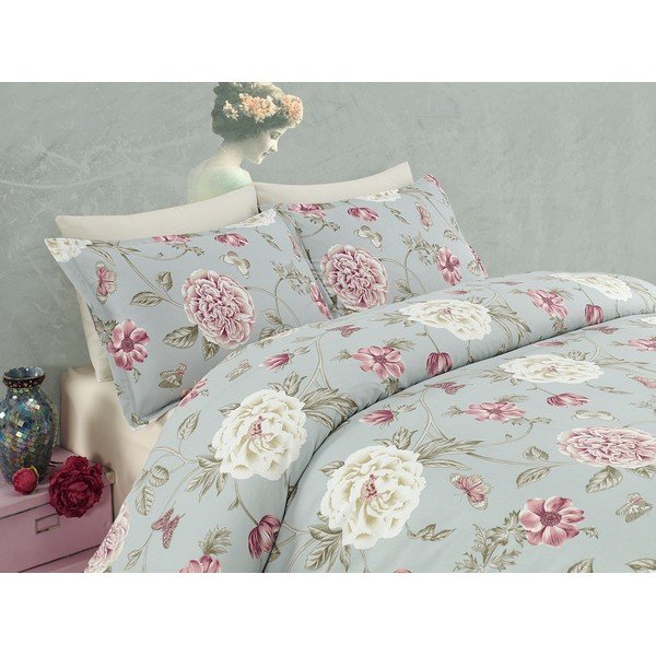 Lenzuola e lenzuolo azzurro per letto matrimoniale Sandiego Mint, 200 x 220 cm - Mijolnir