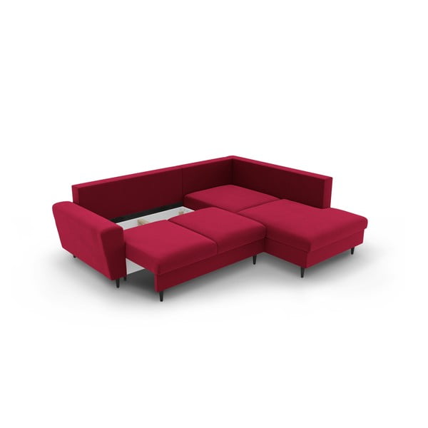 Divano angolare rosso allungabile e con contenitore (con penisola a destra/a L) con rivestimento in velluto Kyoto – Cosmopolitan Design-image-3