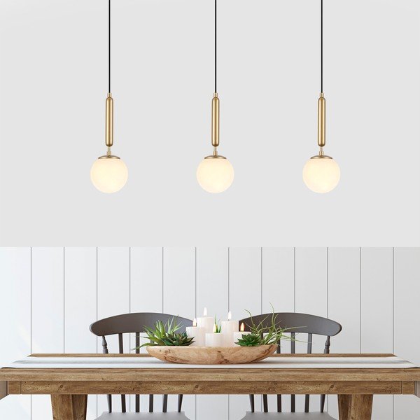 Lampadario bianco/color ottone con paralume in vetro ø 15 cm King – Opviq lights-image-1