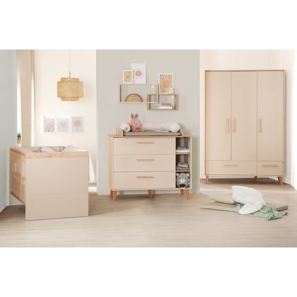 Cassettiera per bambini color crema/di colore naturale con effetto rovere con fasciatoio 117x103x78 cm Jil – Roba-image-3