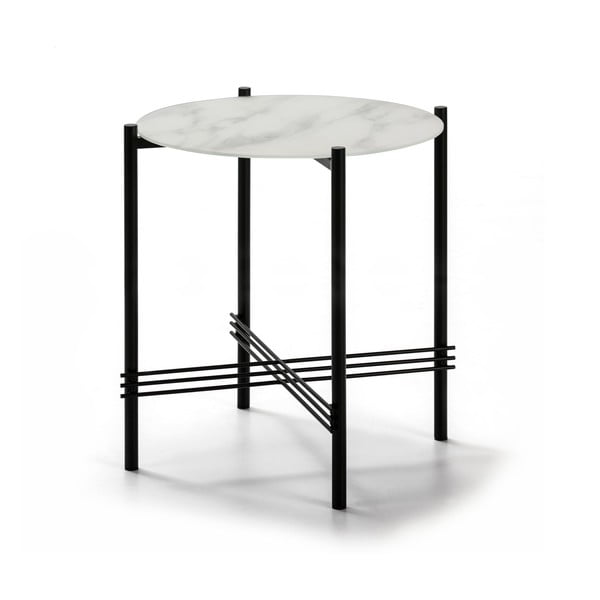 Tavolino bianco e nero con piano in vetro e decoro in marmo, ø 47 cm Kendall - Marckeric