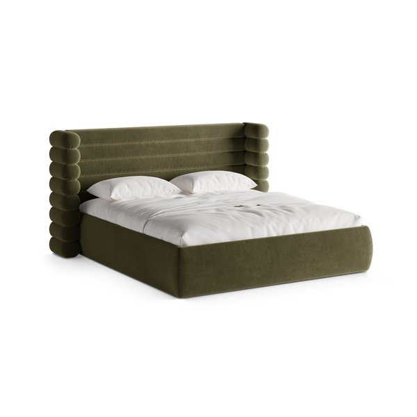 Letto matrimoniale imbottito verde con contenitore con rete inclusa 160x200 cm Mount – Micadoni 