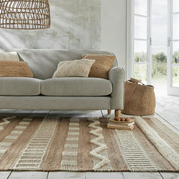 Tappeto bianco/di colore naturale in misto iuta tessuto a mano 160x230 cm Medina – Flair Rugs-image-1
