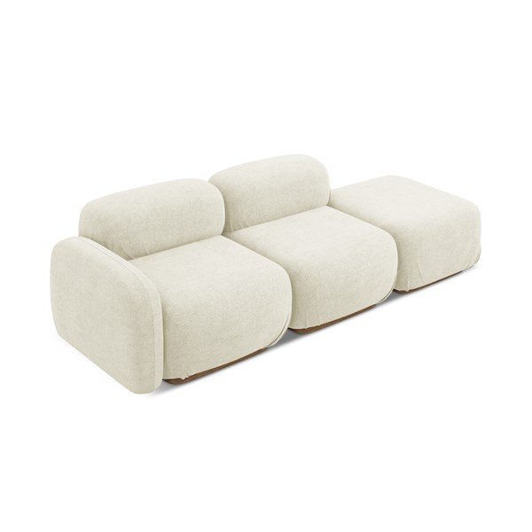 Chaise lounge componibile color crema (con penisola a destra) con rivestimento in bouclé Ailani – Makamii-image-3