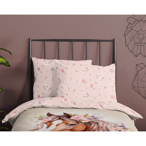 Set copripiumino e federa da bambini rosa/marrone in cotone per letto singolo 140x200 cm Avera – Good Morning-image-2