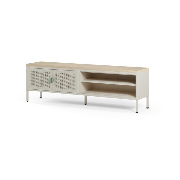 Mobile TV color crema/di colore naturale in metallo 160x50x35 cm Sayla – Marckeric-image-4