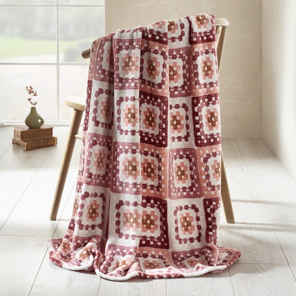 Coperta rosa in micropile 130x170 cm Crochet Print – Catherine Lansfield-image-1
