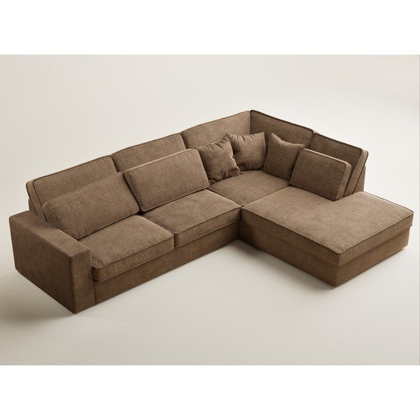 Divano angolare marrone chiaro (con penisola a destra/a L) con rivestimento in ciniglia Kirou – Maison de Rêve-image-3