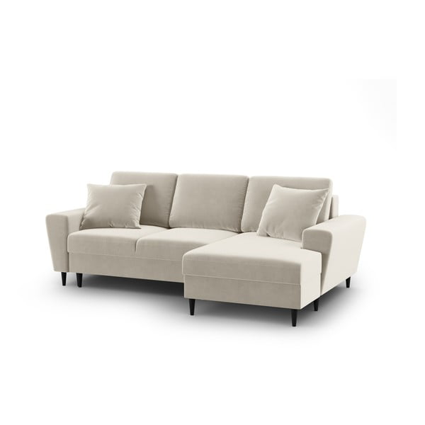 Divano angolare beige allungabile e con contenitore (con penisola a destra/con chaise lounge) con rivestimento in velluto Kyoto – Cosmopolitan Design-image-1