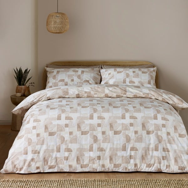 Biancheria da letto beige per letto matrimoniale 200x200 cm Sloane Geo – Catherine Lansfield-image-2