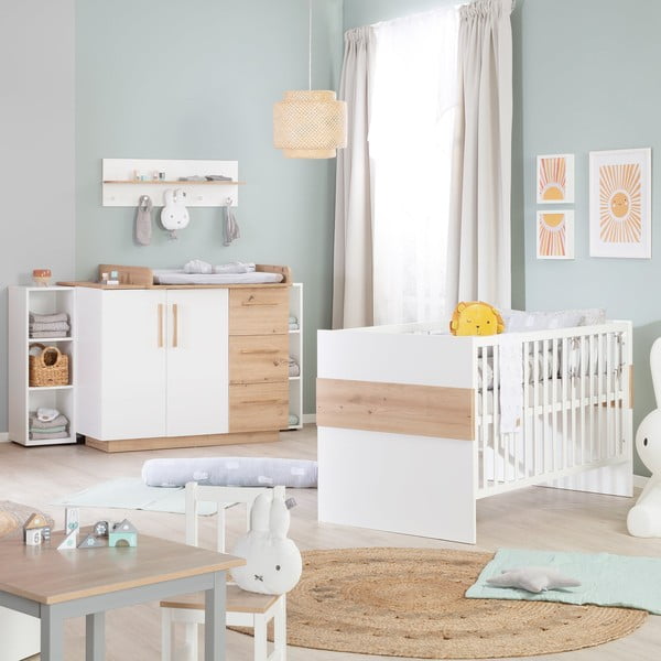 Cassettiera per bambini bianca/di colore naturale con effetto rovere con fasciatoio 118x103x79 cm Lion – Roba-image-3