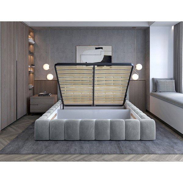 Letto matrimoniale imbottito grigio chiaro con contenitore con rete inclusa 180x200 cm Lamica – ELTAP-image-2