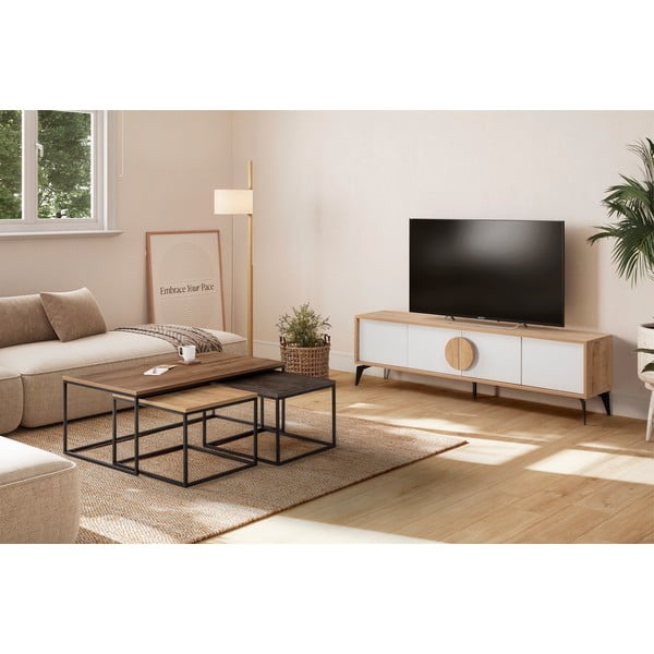 Set di 3 tavolini in colore naturale 60x110 cm Camelia - Marckeric-image-1