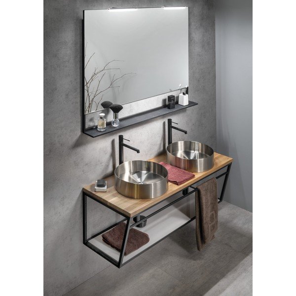 Lavabo rotondo argentato in acciaio inox ø 38 cm Aurum – Sapho-image-3