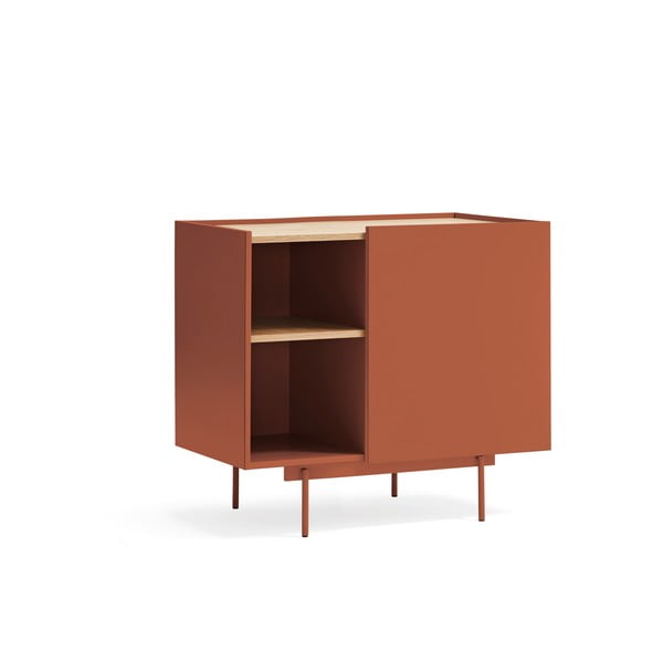 Cassettiera bassa in rovere decorato color mattone naturale 90x78 cm Otto - Teulat-image-2