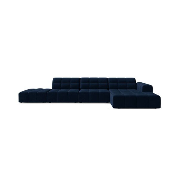 Divano angolare blu scuro (con penisola a destra/con chaise lounge) con rivestimento in velluto Chicago – Cosmopolitan Design