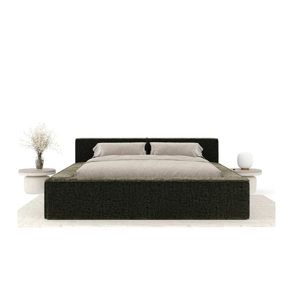 Letto matrimoniale imbottito verde scuro con contenitore e rete inclusi 180x200 cm Voliera – Maison de Rêve-image-3