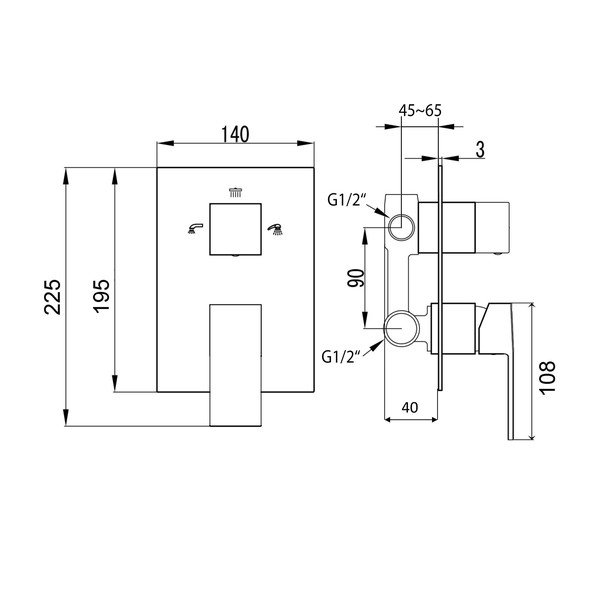 Rubinetto per doccia in argento lucido da incasso (con tre uscite) Latus – Sapho-image-1