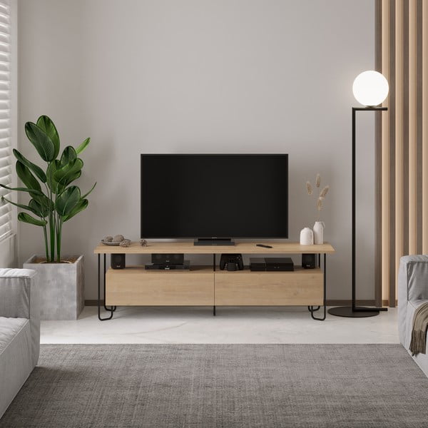 Tavolo TV in rovere di colore naturale 150x45 cm Dilly - Marckeric-image-1