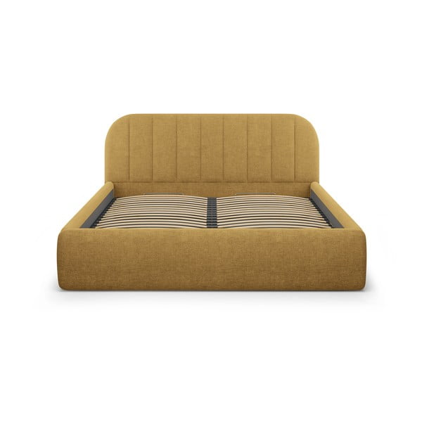 Letto matrimoniale imbottito color senape con contenitore con rete inclusa 180x200 cm Juno – Windsor & Co Sofas-image-4