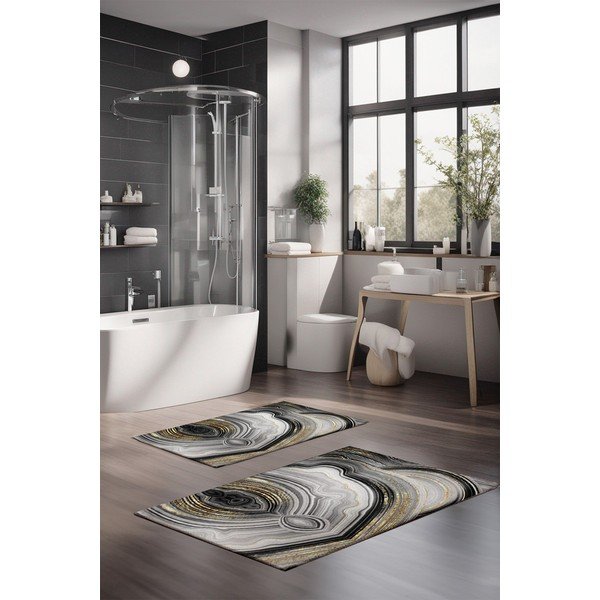Set di tappetini per il bagno grigi/dorati 2 pz 60x100 cm CT – Foutastic-image-1