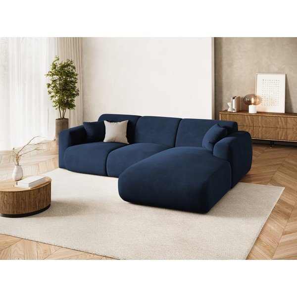 Divano angolare blu scuro (con penisola a destra/con chaise lounge) con rivestimento in velluto Molino – Micadoni -image-1
