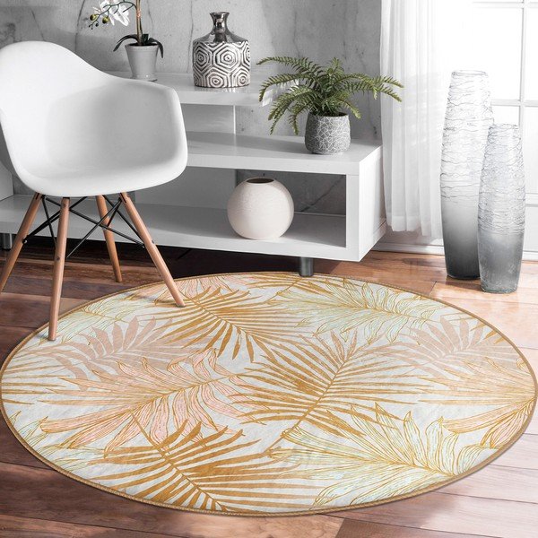 Tappeto rotondo lavabile giallo adatto ai robot aspirapolvere ø 80 cm Comfort - Mila Home-image-4