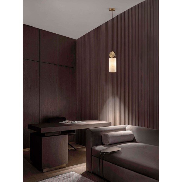 Lampadario color crema/color ottone con effetto pietra ø 12 cm Maru – Nova Luce-image-1
