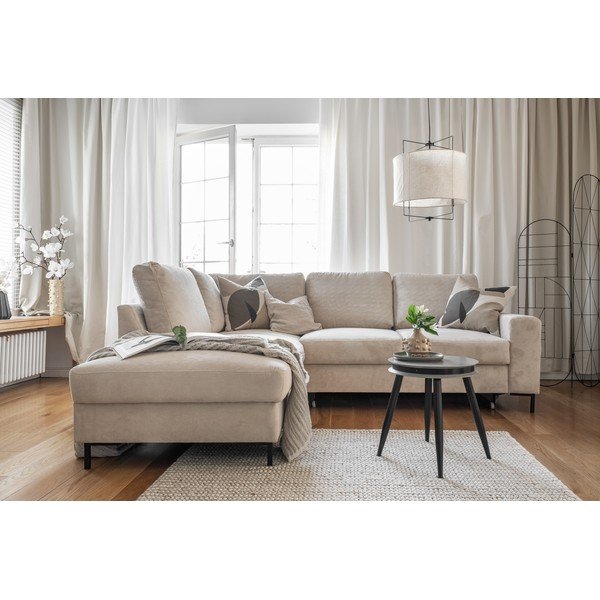 Divano letto in velluto a coste beige (angolo sinistro) Lofty Lilly - Miuform-image-4