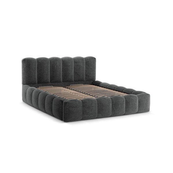 Letto matrimoniale imbottito grigio scuro con contenitore con rete inclusa 180x200 cm Lupine – Micadoni -image-3