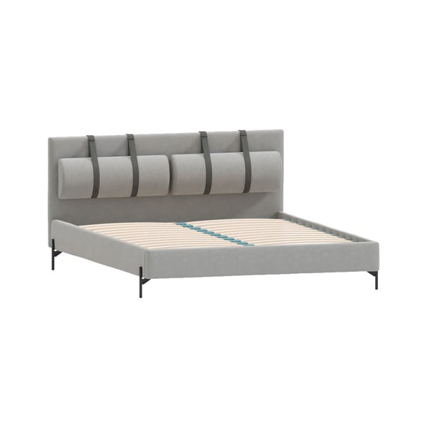 Letto matrimoniale imbottito grigio chiaro con griglia 180x200 cm Tulsa - Ropez