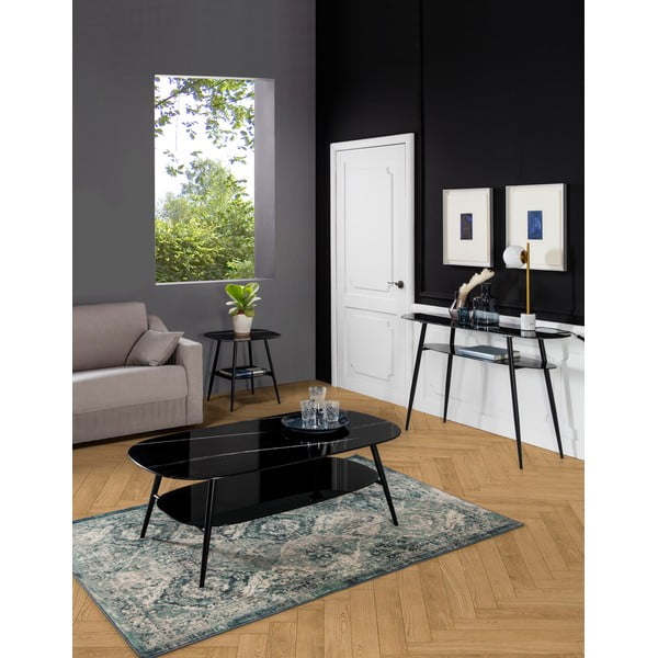 Consolle nera con piano in vetro e decoro in marmo Alina - Marckeric-image-1