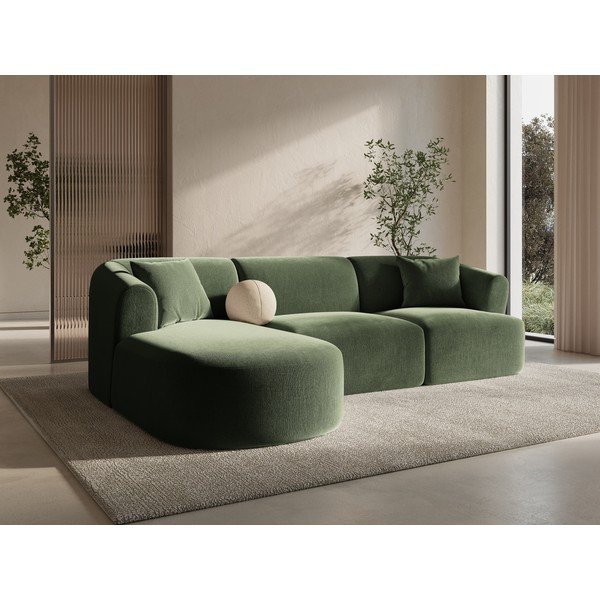 Divano angolare verde (con penisola a sinistra/con chaise lounge) con rivestimento in velluto Campi – Cosmopolitan Design-image-1