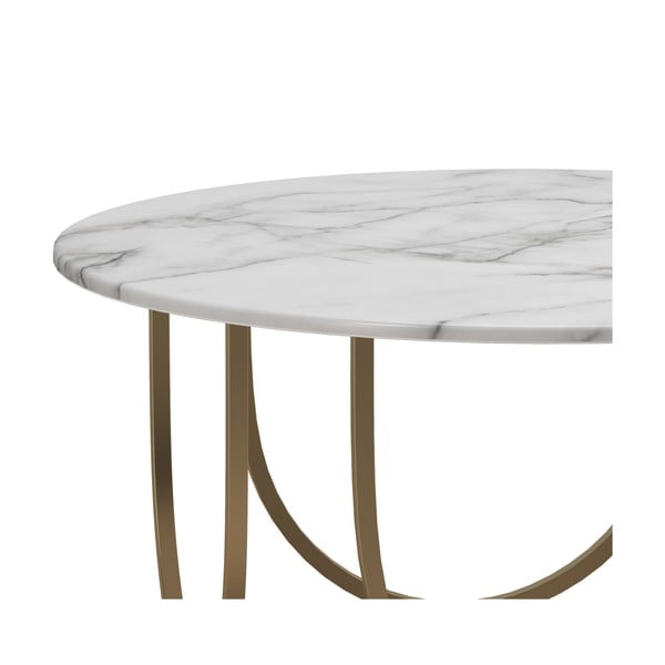Tavolino da salotto rotondo bianco/dorato con effetto marmo ø 79 cm Gwyneth – CosmoLiving by Cosmopolitan-image-4